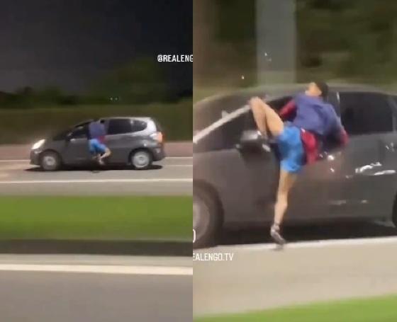 Homem se pendura em carro e é arrastado no Rio