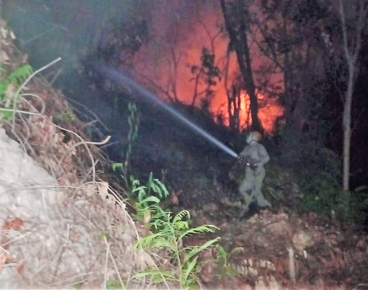 Bombeiros extinguem incêndio no Morro da Luz no centro de Cuiabá