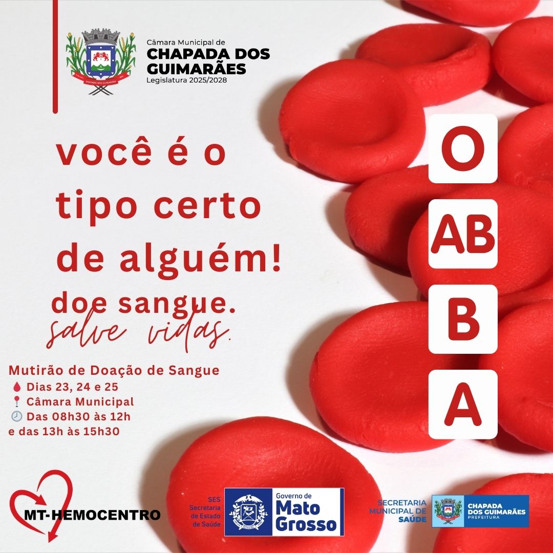 Chapada dos Guimarães promove novo mutirão de doação de sangue nos dias 23, 24 e 25 de abril