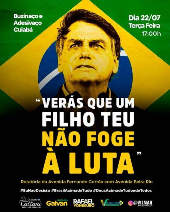 Direita realiza buzinaço em Cuiabá e protesta contra medidas impostas a Bolsonaro