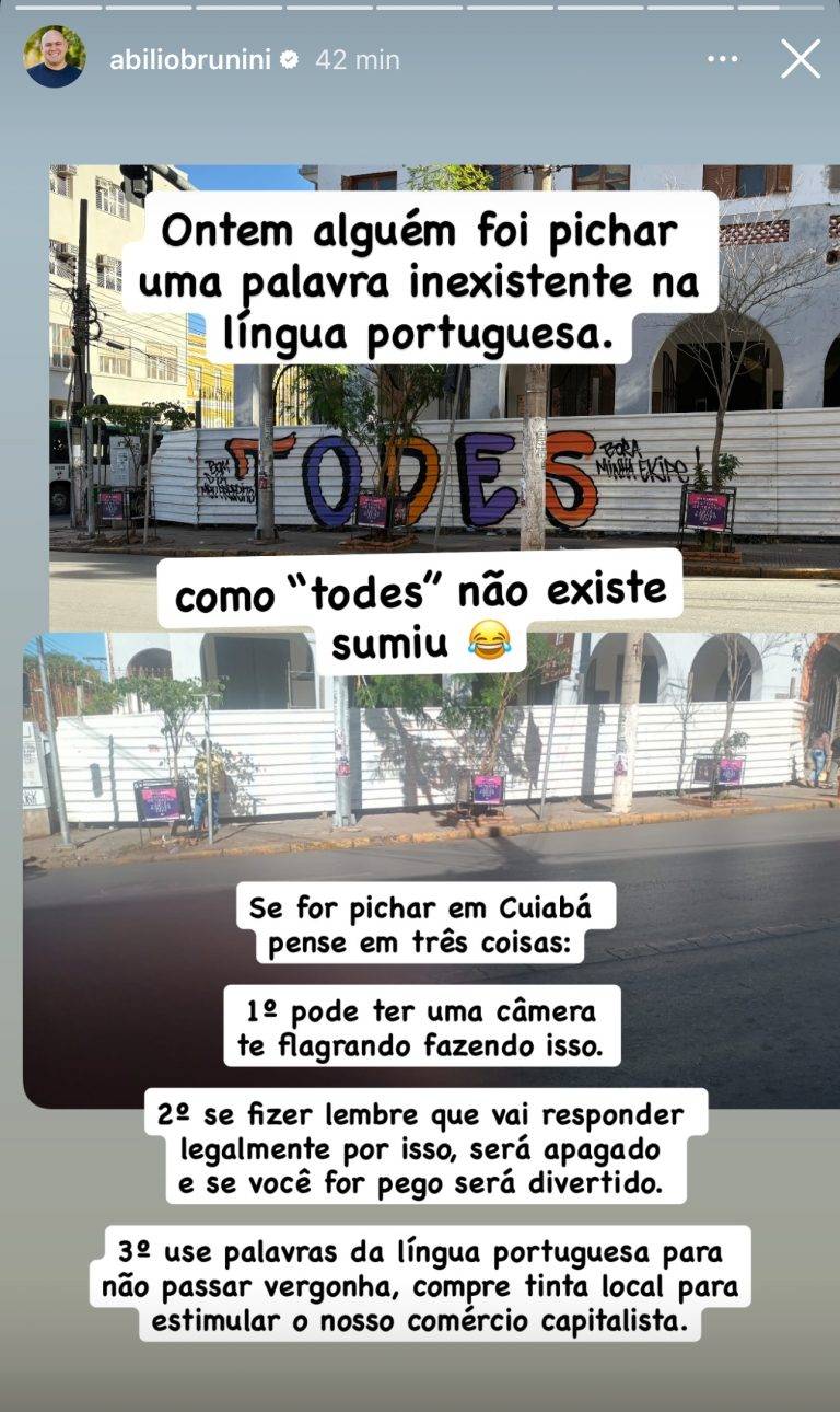 Em publicação nas redes sociais, Abílio manda recado para quem pichar 