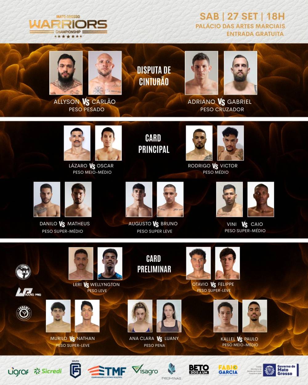 MT Warriors tem card completo com 12 lutas profissionais de kickboxing e disputa de cinturão neste sábado, em Cuiabá