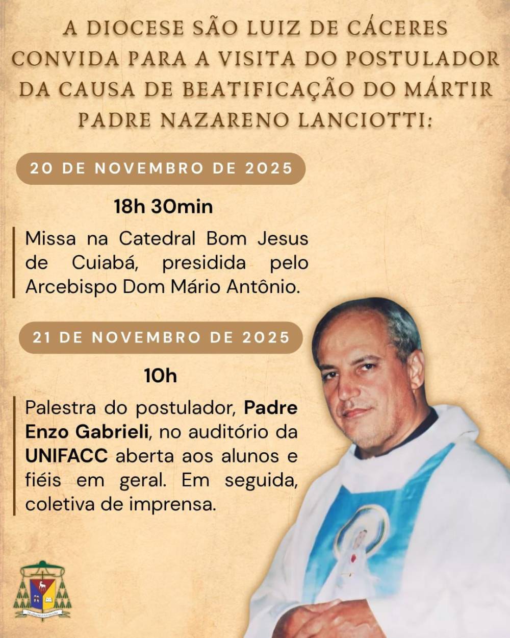  Missa e palestra sobre a causa de beatificação do Padre Nazareno Lanciotti