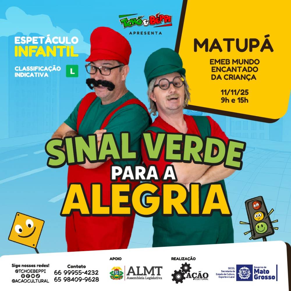 Espetáculo “Sinal Verde para a Alegria” leva educação para o trânsito com humor e arte em escolas de MT  