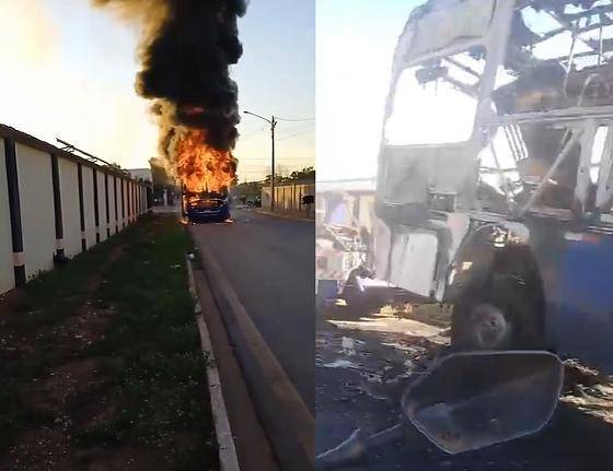 Ônibus pega fogo no bairro Jardim Itororó em Várzea Grande 