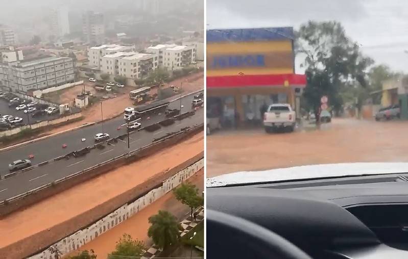 Temporal provoca acidente, alagamentos e lama em vias de Cuiabá