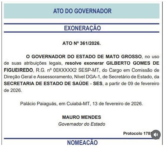 Exoneração de Gilberto Figueiredo é apenas para fins de aposentadoria, garante governo